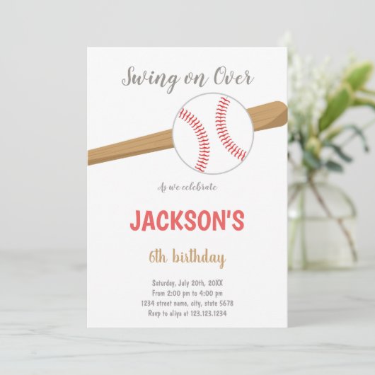 Blue Baseball verjaardagsuitnodiging Kaart (Staand voorkant)