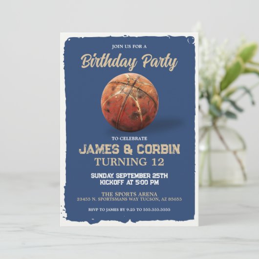  Blue Basketbal Elke Leeftijd Verjaardagsfeest Kaart (Staand voorkant)