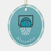 Blue Basketball Ball & Basket Player's Name Coach Keramisch Ornament (Links)