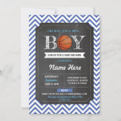 Blue BasketBall Boy Baby shower Sports Invite Kaart (Voorkant)