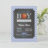 Blue BasketBall Boy Baby shower Sports Invite Kaart (Staand voorkant)