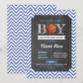 Blue BasketBall Boy Baby shower Sports Invite Kaart (Voorkant / Achterkant)