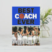 Blue Basketball Coach Best Ever Custom Photo Bedankkaart (Staand voorkant)