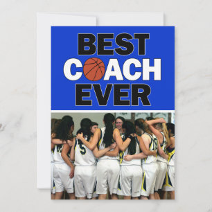 Blue Basketball Coach Best Ever Custom Photo Bedankkaart