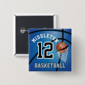 Blue Basketball 🏀 en Hoop | DIY-tekst Vierkante Button 5,1 Cm (Voorkant /achterkant)