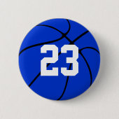 Blue Basketball Jersey Number Round Button (Voorkant)