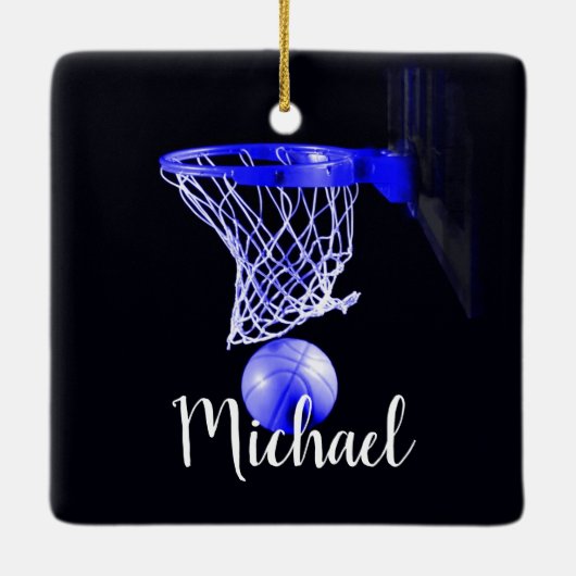 Blue Basketball Keramisch Ornament (Achterkant)