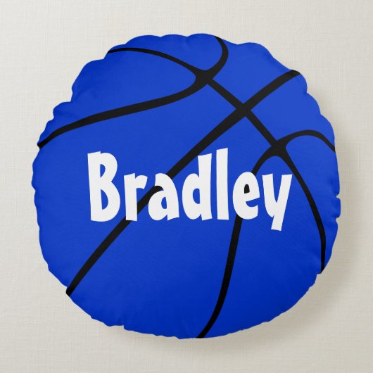 Blue Basketball  Player Name of Team Rond Kussen (Voorkant)