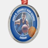 Blue Basketball Player Photo Christmas Metalen Ornament (Links)