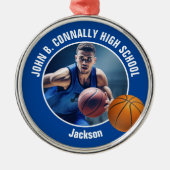 Blue Basketball Player Photo Christmas Metalen Ornament (Voorkant)