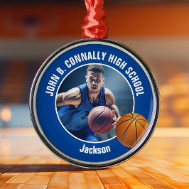 Blue Basketball Player Photo Christmas Metalen Ornament