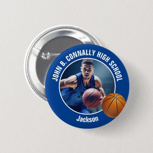 Blue Basketball Player Photo High School Spirit Ronde Button 5,7 Cm (Voorkant /achterkant)