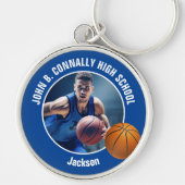 Blue Basketball Player Photo High School Spirit Sleutelhanger (Voorkant)
