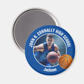 Blue Basketball Player Photo Keepsake Gift Magneet (Voorkant / Achterkant)