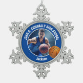 Blue Basketball Player Photo Keepsake Gift Tin Sneeuwvlok Ornament (Voorkant)