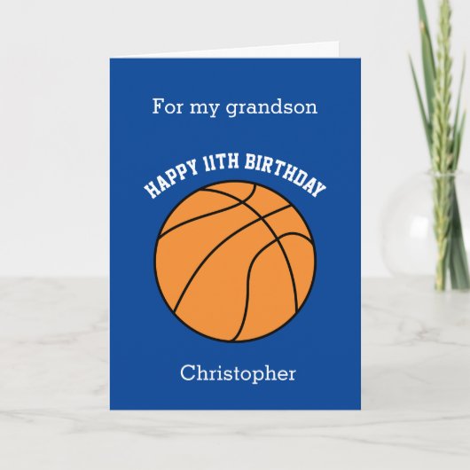 Blue Basketball Sports 11th Birthday Card Kaart (Voorkant)
