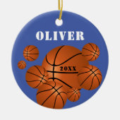Blue Basketball Sports Kinder Keepsake Christmas Keramisch Ornament (Voorkant)