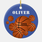 Blue Basketball Sports Kinder Keepsake Christmas Keramisch Ornament (Achterkant)