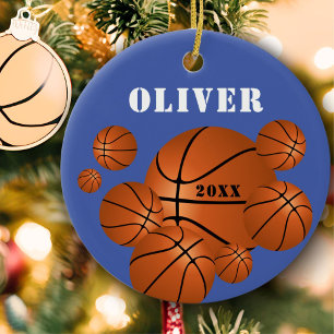 Blue Basketball Sports Kinder Keepsake Christmas Keramisch Ornament