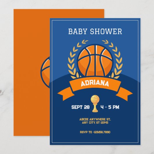 Blue Basketball Trophy Baby shower Kaart (Voorkant / Achterkant)