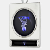 Blue Basketball Verzilverd Banner Ornament (Links)