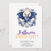 Blue Bat Blue Flowers Pet Halloween Diner Party Kaart (Voorkant / Achterkant)
