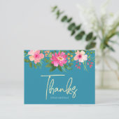 Blue Bat Mitzvah Chic Floral Gold Script Hartelijk Briefkaart (Staand voorkant)