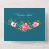 Blue Bat Mitzvah Gold Script Floral Waterverf All In One Uitnodiging (Achterkant)