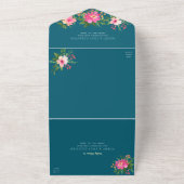 Blue Bat Mitzvah Gold Script Floral Waterverf All In One Uitnodiging (Buitenkant)