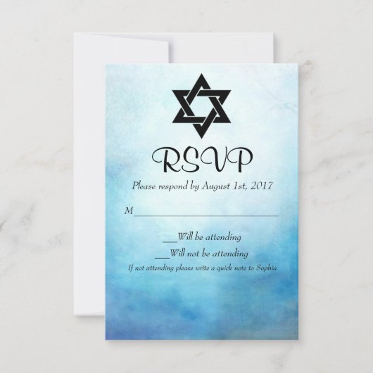 Blue Bat Mitzvah RSVP, Waterverf, Bat Mitzvah RSVP Kaartje (Voorkant)