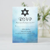 Blue Bat Mitzvah RSVP, Waterverf, Bat Mitzvah RSVP Kaartje (Staand voorkant)