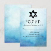 Blue Bat Mitzvah RSVP, Waterverf, Bat Mitzvah RSVP Kaartje (Voorkant / Achterkant)