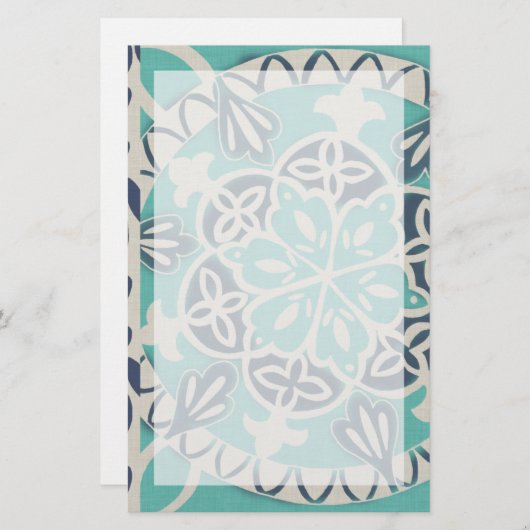 Blue Batik Tile I Briefpapier (Voorkant / Achterkant)