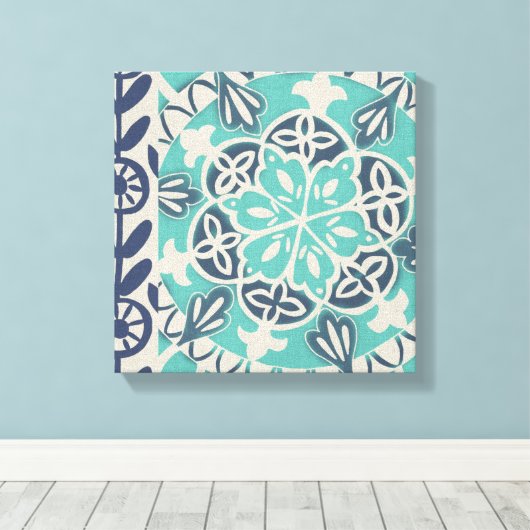 Blue Batik Tile I Canvas Afdruk (Insitu (Houten vloer))