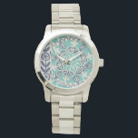 Blue Batik Tile I Horloge<br><div class="desc">Floral</div>