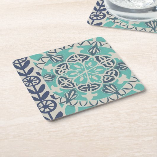 Blue Batik Tile I Kartonnen Onderzetters (Schuin)