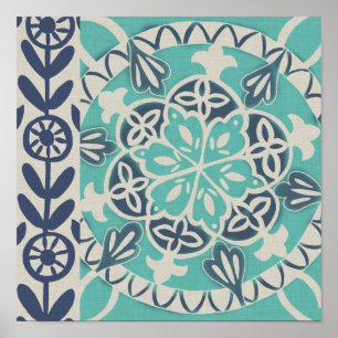 Blue Batik Tile I Poster