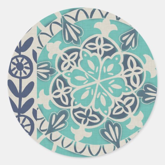 Blue Batik Tile I Ronde Sticker (Voorkant)