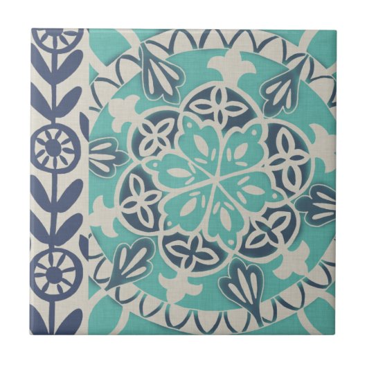 Blue Batik Tile I Tegeltje (Voorkant)