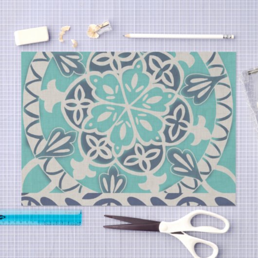 Blue Batik Tile I Tissuepapier (Craft)