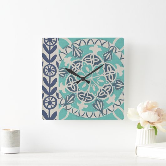 Blue Batik Tile I Vierkante Klok (Huis)