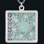 Blue Batik Tile I Zilver Vergulden Ketting<br><div class="desc">Floral</div>