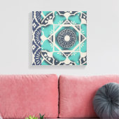 Blue Batik Tile II Canvas Afdruk (Insitu (Woonkamer))