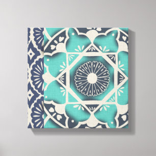 Blue Batik Tile II Canvas Afdruk