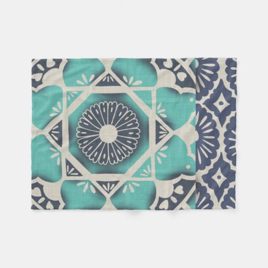 Blue Batik Tile II Fleece Deken (Voorkant (Horizontaal))