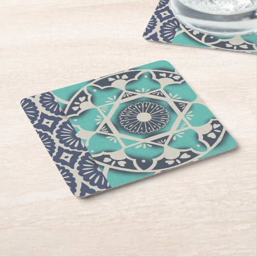 Blue Batik Tile II Kartonnen Onderzetters (Schuin)