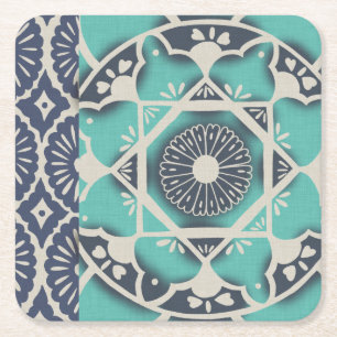 Blue Batik Tile II Kartonnen Onderzetters