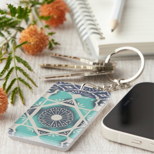 Blue Batik Tile II Sleutelhanger (Voorkant Rechts)