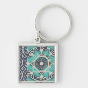 Blue Batik Tile II Sleutelhanger