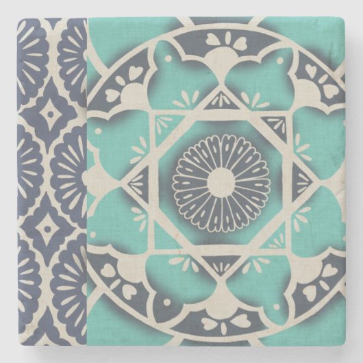 Blue Batik Tile II Stenen Onderzetter (Voorkant)